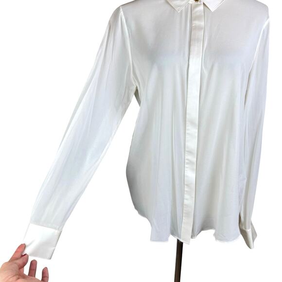 Rachel Zoe NWT Silk Off-White Sheer Long Sleeve Button Up Career Designer Blouse - Picture 6 of 13